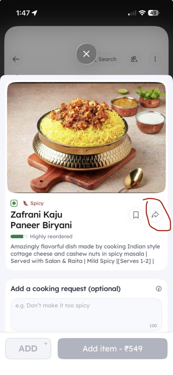 Food app Share button